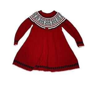 Hanna Andersson Girls Red Nordic Sweater Dress Size 5 Long Sleeve Holiday Winter